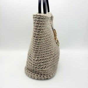 Beige Crochet Bag with handles and hard bottom and Leather/Shell embellishment image 3