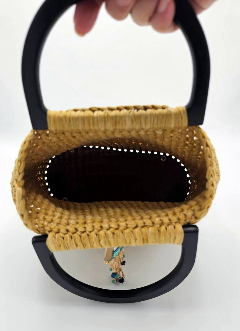 Citronella Crochet Bag with handles and hard bottom and beaded gold embellishment image 4