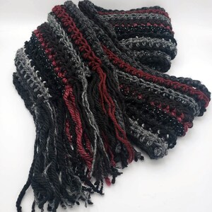 Long Classic Style Boho Scarf in black and maroon image 3