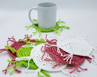 Electric Watermelon Set of 6 Mug Rugs in pink, green, white