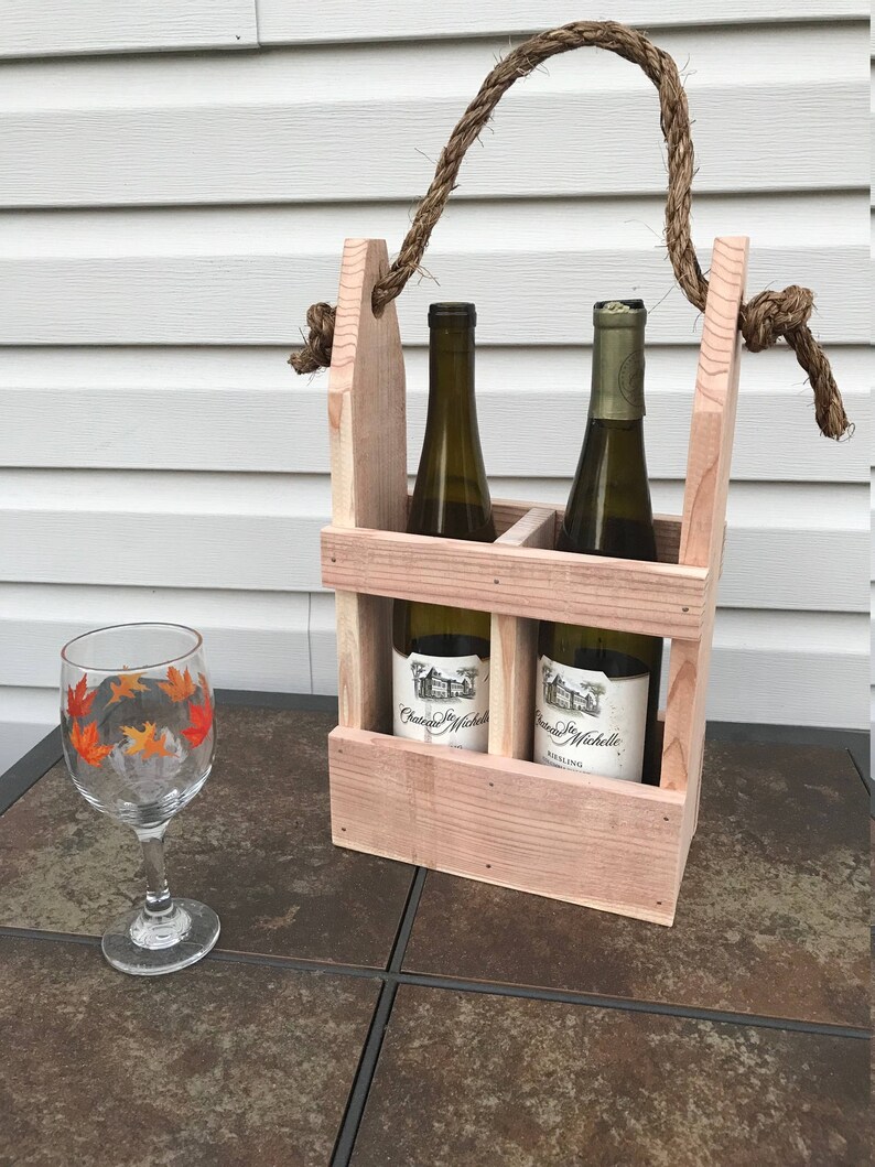 Rustic Wine Bottle Carrier Etsy