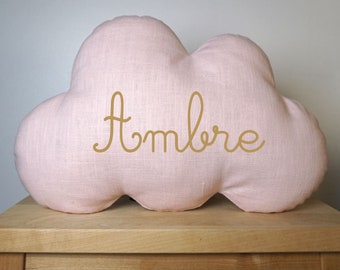 Coussin nuage personnalisable, cadeau de naissance fille, cadeau baptême, coussin prénom bébé, nurserie, déco chambre fille