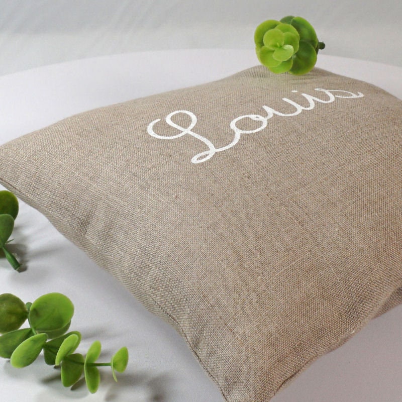 Petit Coussin en Lin Naturel Personnalisé Pour L'école Maternelle, Sieste, Prénom, Bébé, Chambre Enf