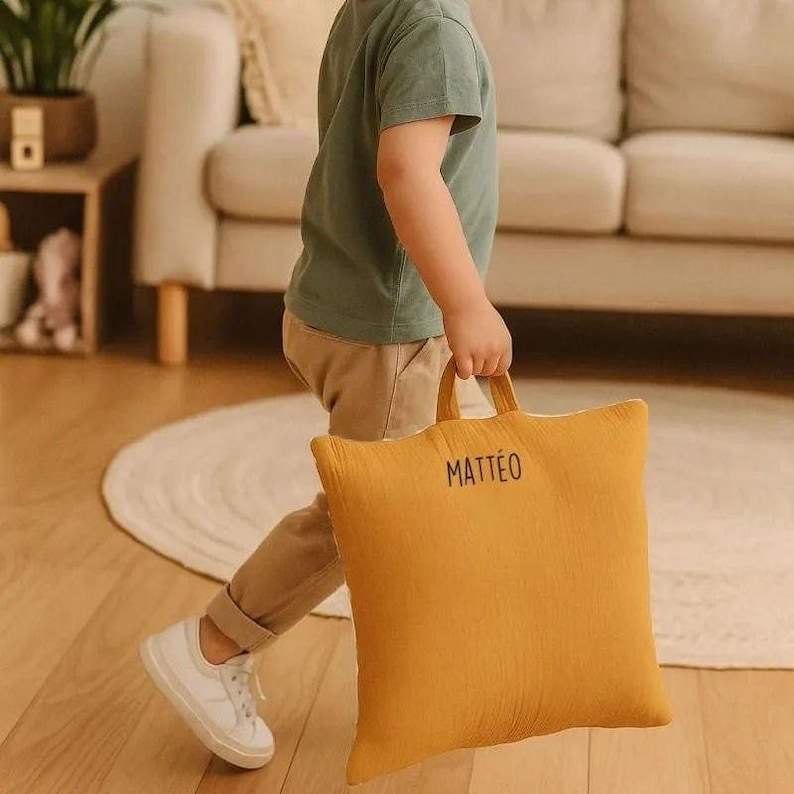 Personalized nap pillow for preschool, naptime, with name, baby, nursery, birthday gift for girls and boys, handmade image 1