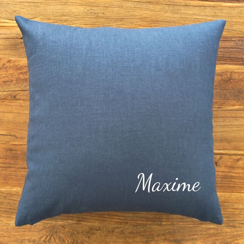 Petit Coussin en Lin Bleu Personnalisé, Crèche, École Maternelle, Sieste, Bébé, Oreiller, Déco Chamb