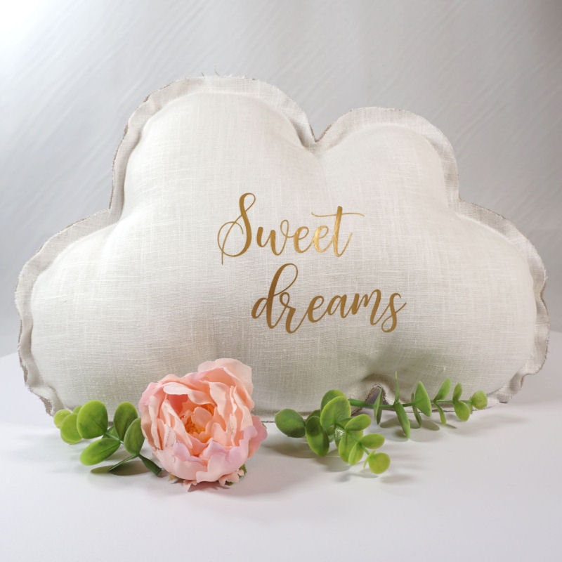 Décoration Chambre Enfant, Coussin Nuage en Lin Blanc