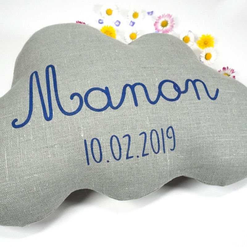 Coussin Nuage Personnalisé, Cadeau Naissance Fille Garçon, Coussin Prénom Bébé, Déco Chambre Enfant,