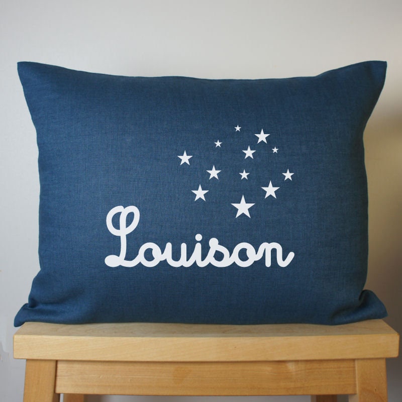 Coussin Enfant Personnalisé Prénom en Lin Bleu