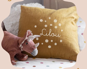 Coussin personnalisable prénom en lin, decoration chambre fille, cadeau bapteme