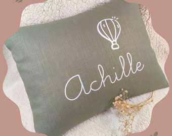 coussin personnalise bebe en lin, deco chambre enfant, cadeau original naissance, prenom, bapteme