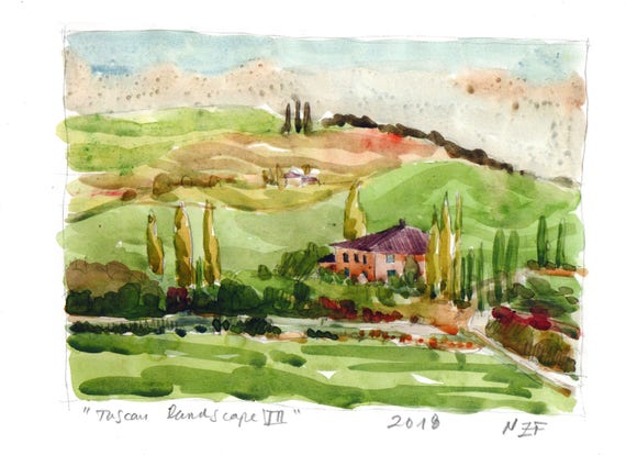 Original Tuscan Landscape Art Print Home Decor Tuscany