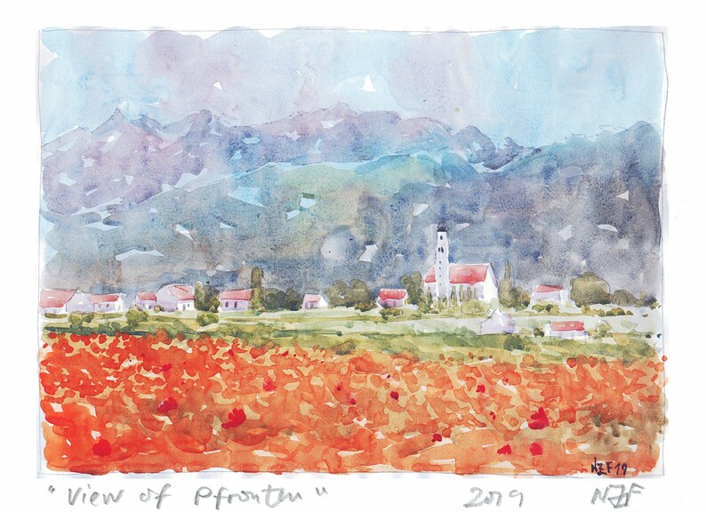 Watercolor print german cityscape landscape painting Etsy