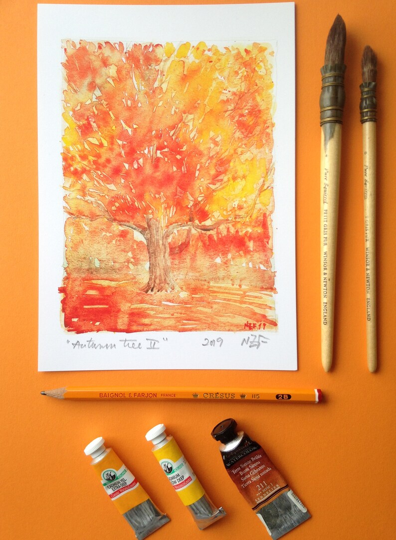 Watercolor Print Fall Painting Tree Wall Art Countryside Etsy