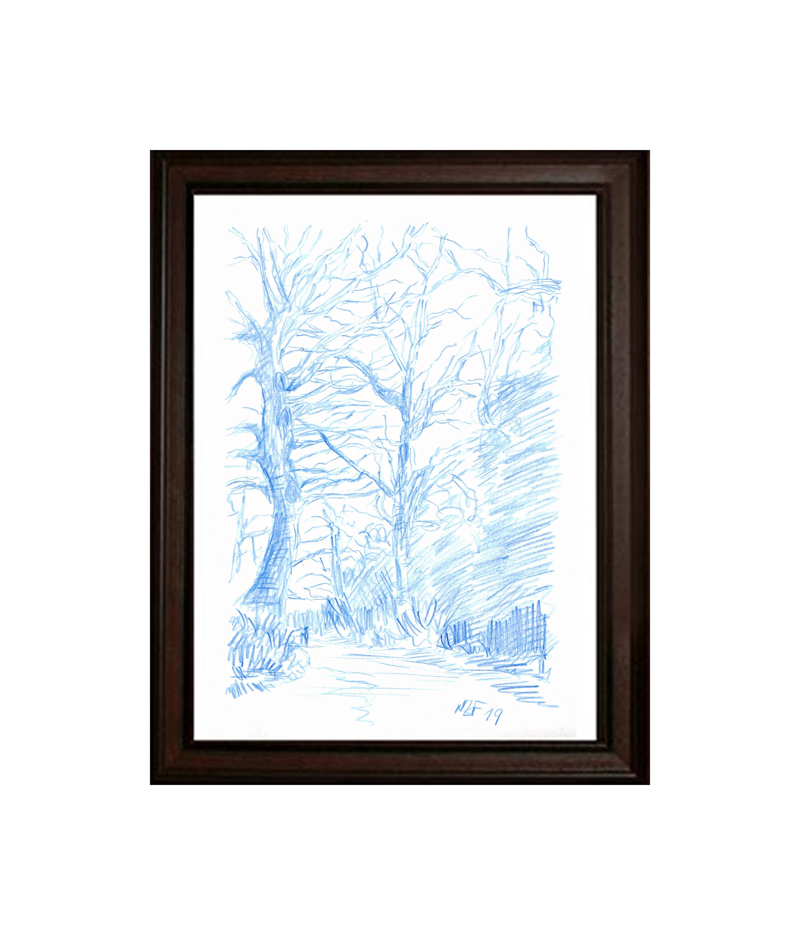 Bleistiftzeichnung Bäume Landschaft blaue Kunst Buntstift | Etsy