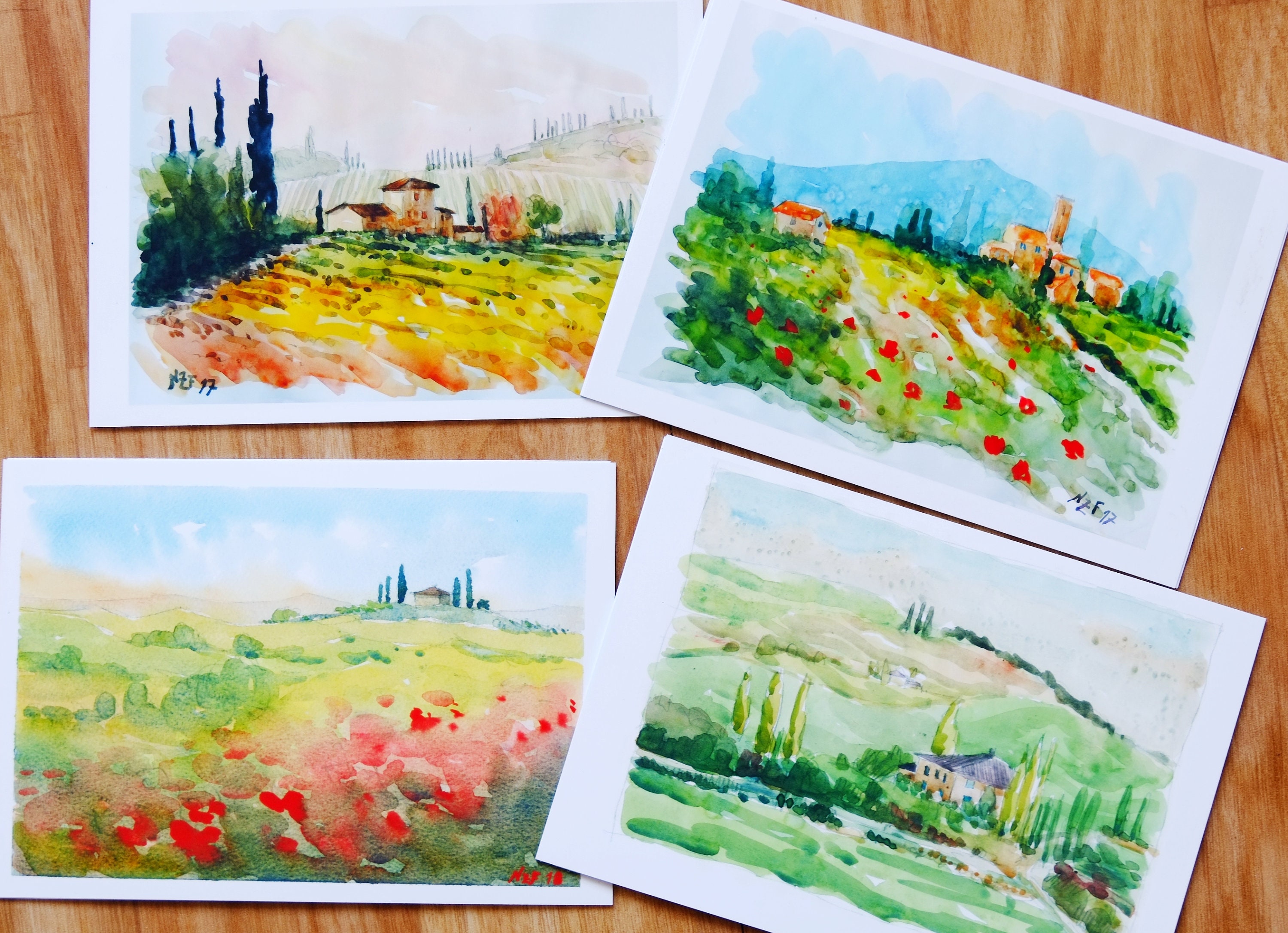 tuscany-postcards-tuscan-postcard-landscape-watercolor-etsy