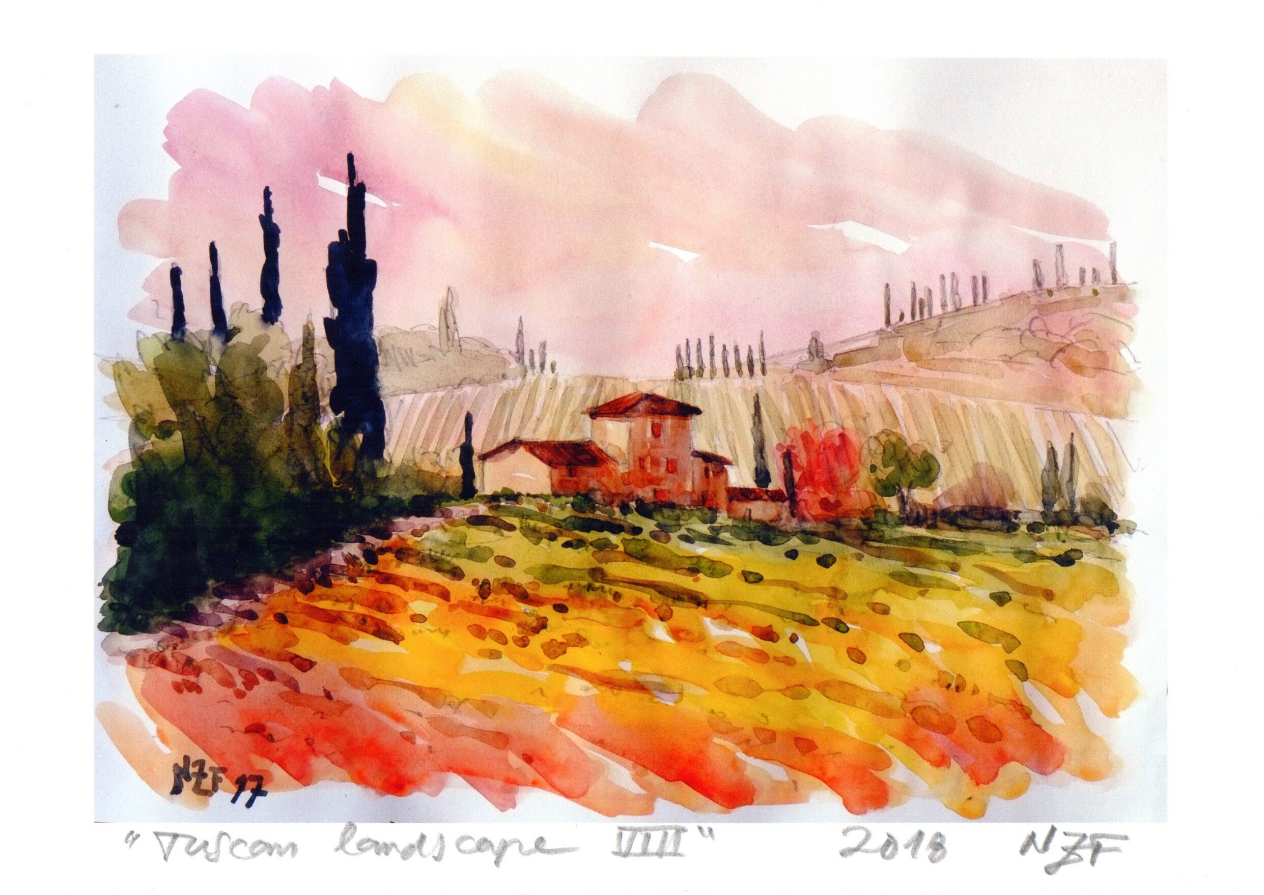 Tuscany Painting Watercolor Print Tuscan Countryside - Etsy