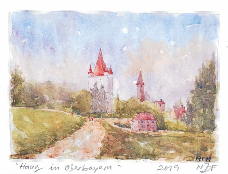 Watercolor Print Cityscape Painting German Art Green Art Etsy