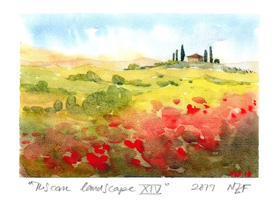 Pintura De La Toscana Impresion De Acuarela Arte Amarillo Etsy