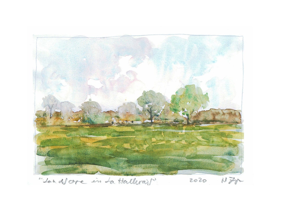 Watercolor Print Countryside Painting Green Art Landscape Etsy