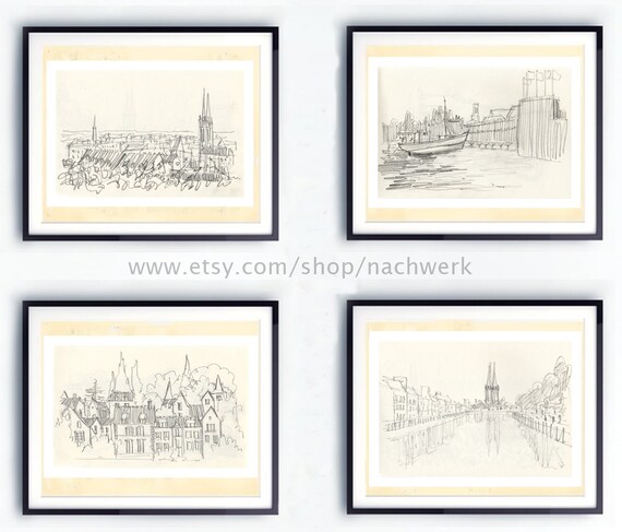 Pencil drawing, pencil wall decor, architecture prints, pencil prints lot, print wall art