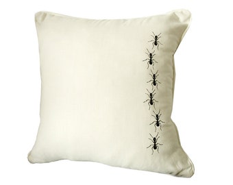 Housse de coussin en coton bio, sérigraphie fourmis