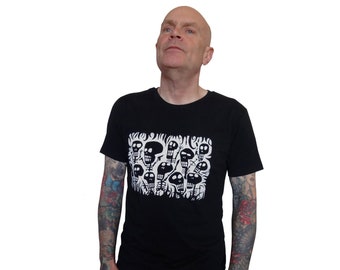 Skulls, fairtrade & organic t-shirt, men, screen printed by hand. Punkrock tee, men's skull tshirt, not nice guys,