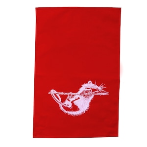 Tea towel red, cotton, rat, screen printed hand-printed