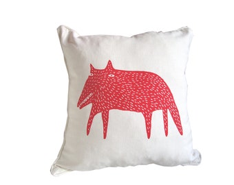 Organic pillow cover, fox, 45x45cm, natural, screen printed by hand, cushion cover, throw pillow, pillow case, pillowcase, for her, living