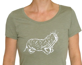 T-shirt women, organic fair trade, naked mole rat, screen printed hand printed