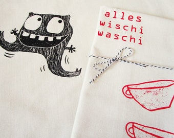 Todo muy vago, estampado serigrafiado sobre paño de cocina orgánico
