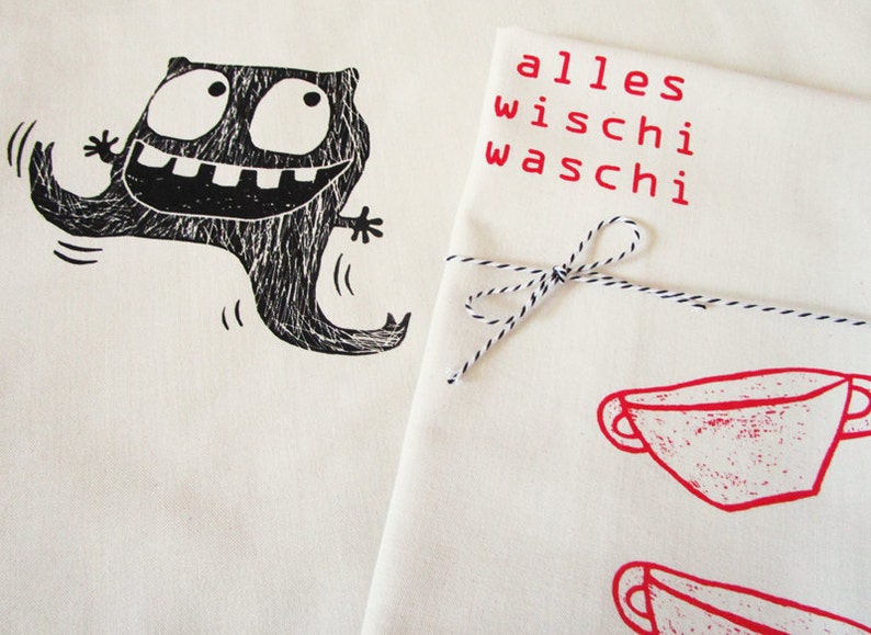 Tea towel, organic cotton. Everything wishy-washy, screen printing image 1