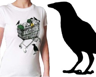 Organic t-shirt for women, lost in the supermarket, screen printed by hand