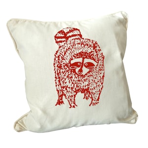 Raccoon. Organic pillow cover, 45x45cm, throw pillow, cushion cover, decorative pillow case.