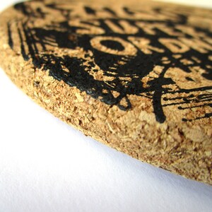 Pot coaster cork, chaos screen print hand printed image 2