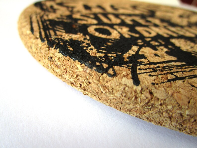 Pot coaster cork, chaos screen print hand printed image 2