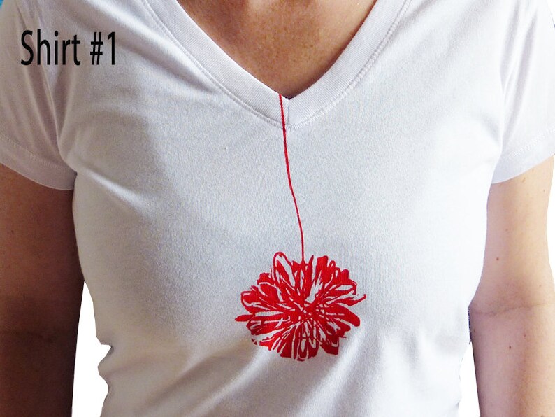 T-shirt femme, coton, pompon, sérigraphié imprimé main image 4