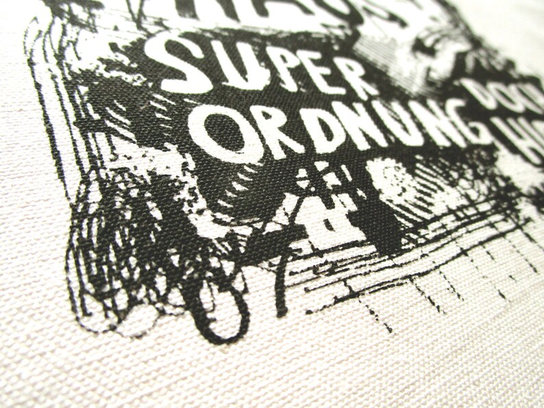 Tea towel organic cotton and bamboo, chaos. Screen printed hand printed image 3