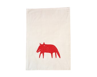 Organic tea towel with flaws, various screen printed motifs, hand printed.