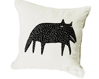 Loup, housse de coussin, coton bio, 45 x 45 cm, sérigraphié à la main