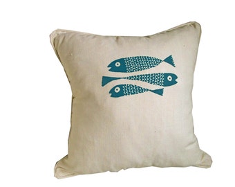 Organic pillow cover, fish, 45x45cm