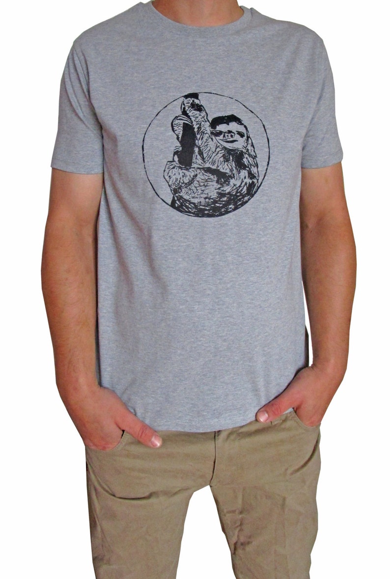Sloth, fairtrade organic shirt for men, 100% organic cotton, screen printed by hand, Sloth tee, men's t-shirt, tshirt, present for him image 4