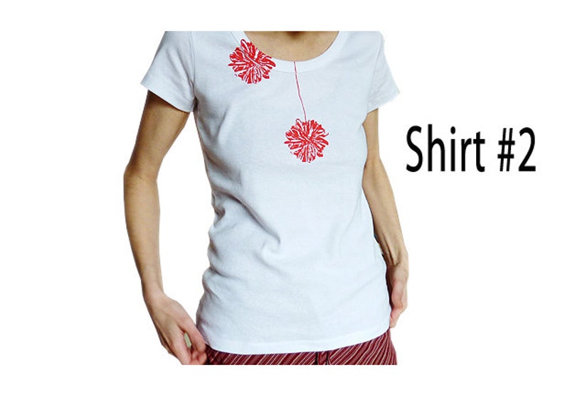 T-shirt femme, coton, pompon, sérigraphié imprimé main image 8