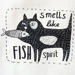 Torchon en coton biologique. Fish Spirit sérigraphié à la main image 3