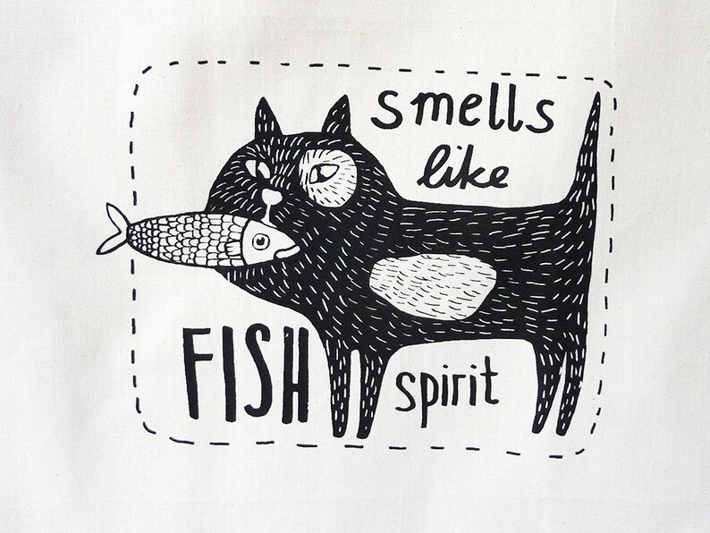 Torchon en coton biologique. Fish Spirit sérigraphié à la main image 3