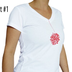 T-shirt femme, coton, pompon, sérigraphié imprimé main image 3