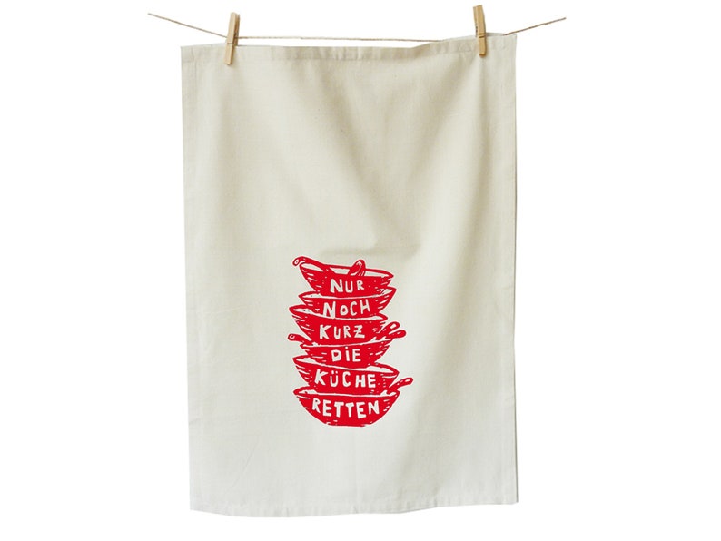 Tea towel organic cotton or organic and bamboo. Save the kitchen. Screen printed hand printed. image 5