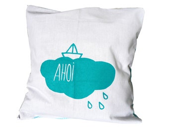 Cushion cover, Ahoy, hand-sewn and hand-printed, 40 x 40 cm