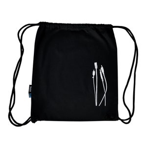Cables, organic and fairtrade cotton drawstring backpack, gym bag. Screen print