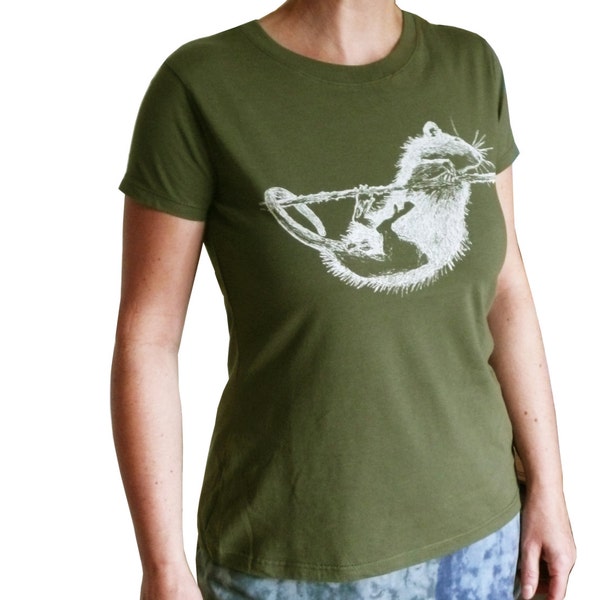 T-Shirt Biobaumwolle Frauen, Ratte Siebdruck