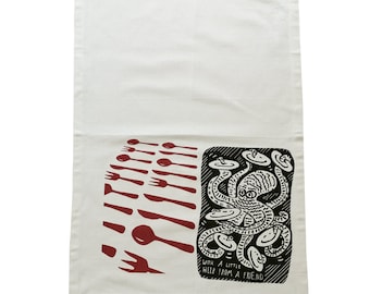 Octopus. Tea towel, organic cotton. Screen printed by hand.